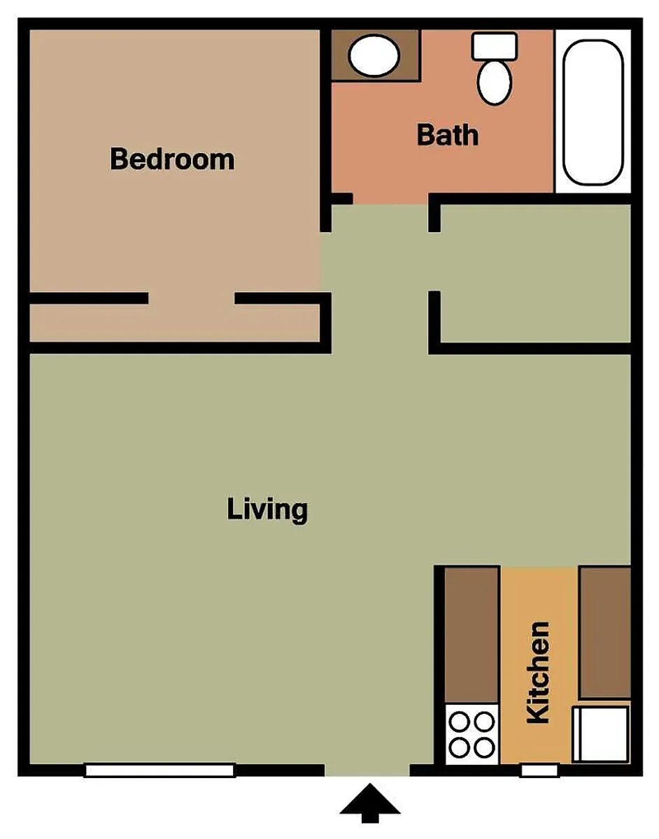1-bed 1-bath layout - Jade-Lynn Apartments