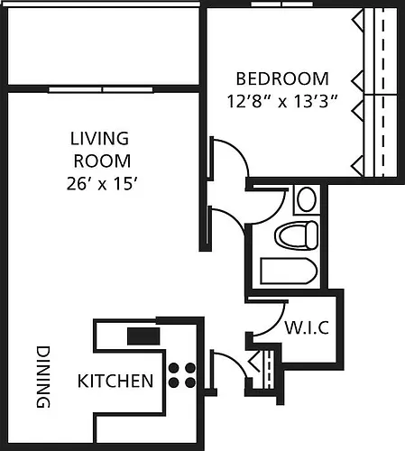 Floor plan Middlesex Corner One Bedroom