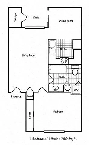 Floor plan 1x1 790 SF