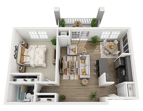 Floor plan 1 BR - 1 BTH Renovated