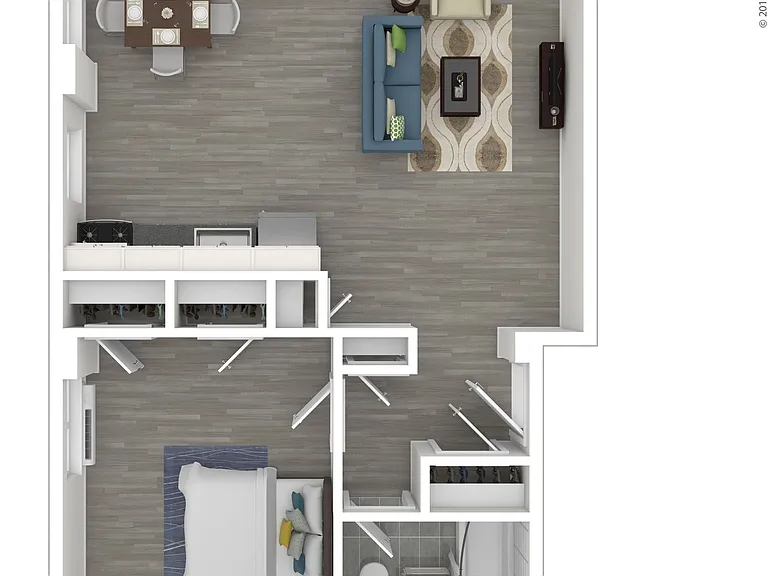 Represents the 700 SQFT corner layout