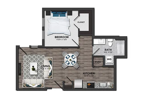 Floor plan 1 Bed/1 Bath 60%-1H (m254aa10)