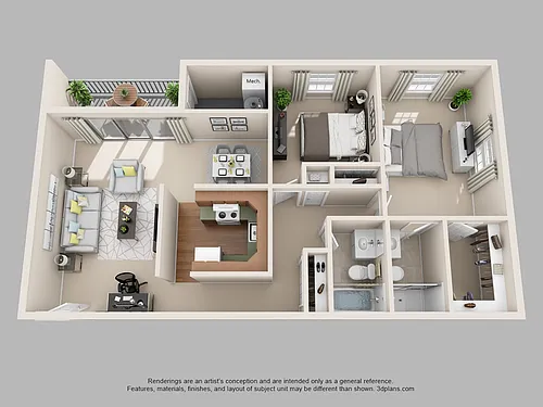 Floor plan 2-Bedroom 2-Bathroom | 946 sqft