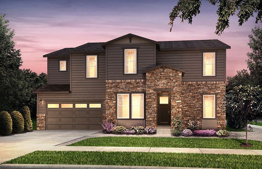The Westport shown in Elevation A designed with classic shake siding, pitched gable roofs, and styli