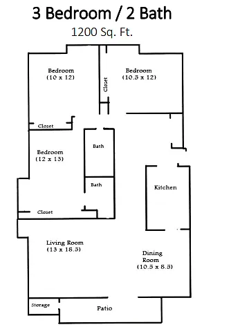 Floor plan 3 Bedroom 2 Bath