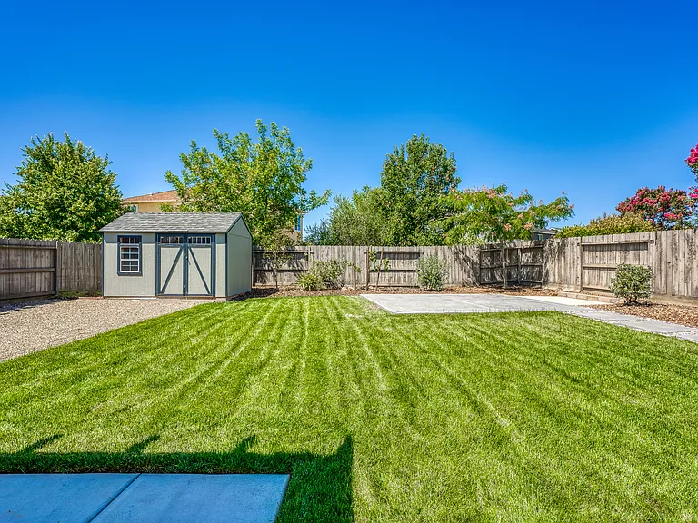 Lush green lawn.