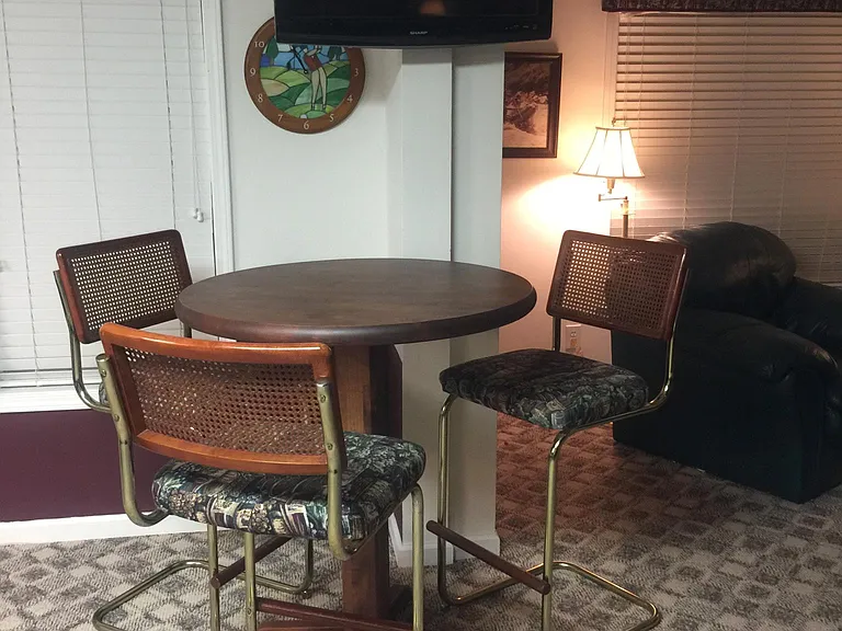 Custom built Mahogany High Top table -with swiveling TV (approx. 270 degrees) - lower entertainment level
