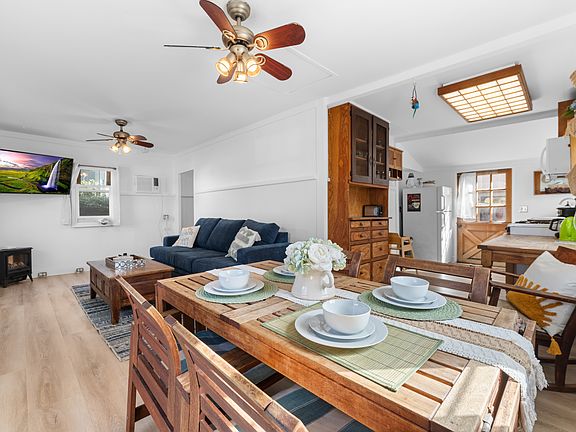 Family room and kitchen view from dining area.