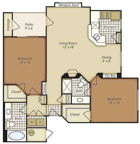 Floor plan Two Bedroom 3B2A