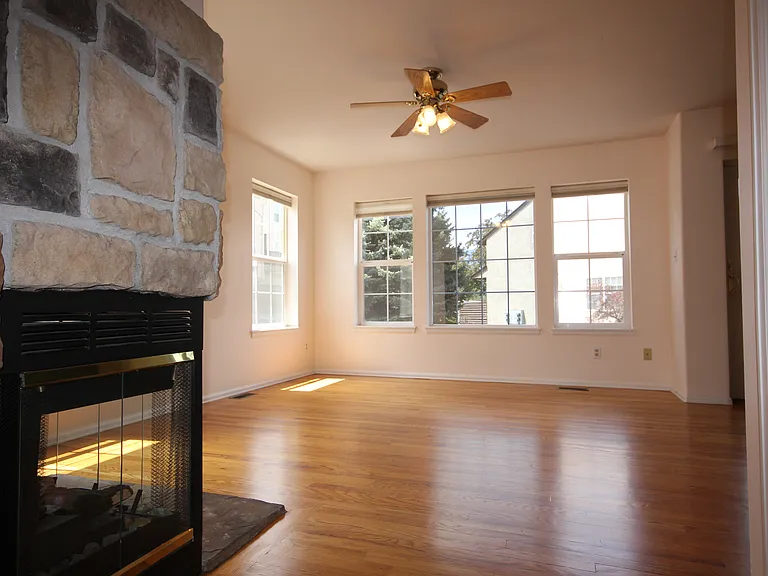 Living Room with Cozy Gas Stone Fireplace