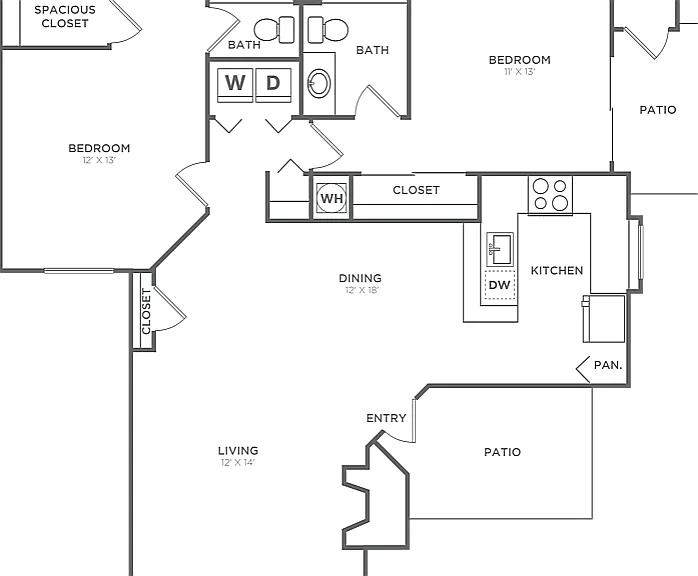Two Bedroom Two Bath (995 SF) Two Bedroom Two Bath (995 SF)