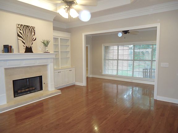 Bright great room with fireplace