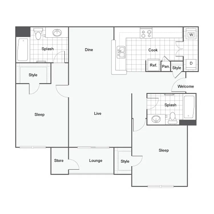 Floor plan 2 Bed 2 Bath B