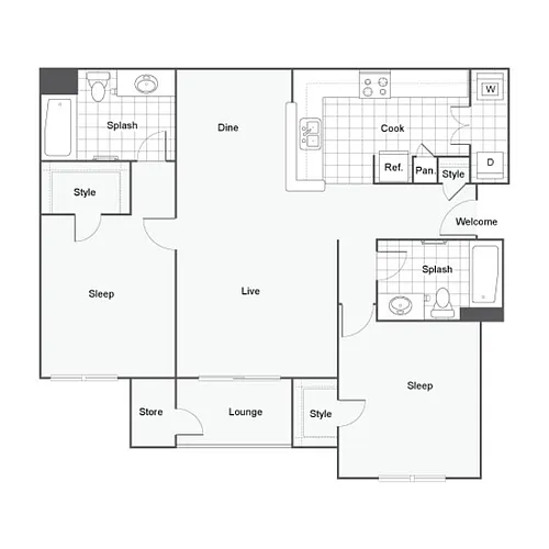 Floor plan 2 Bed 2 Bath B