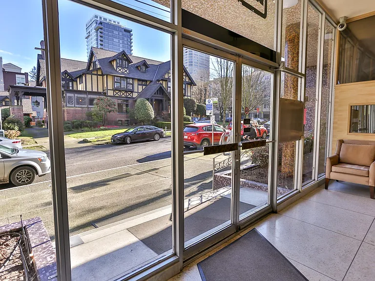 Lobby and view out towards Minor Ave.