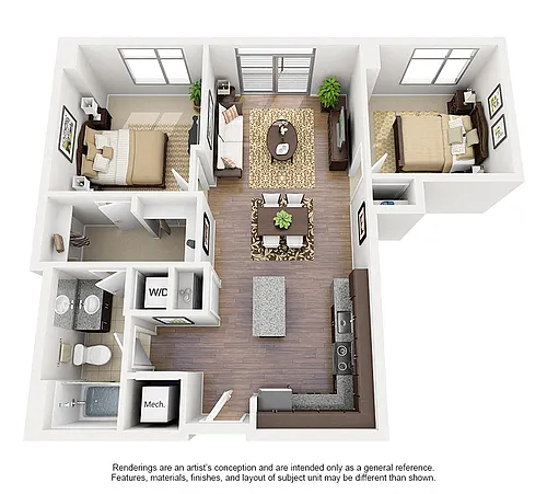 Floor plan 1 Bed/1 Bath Den-B01