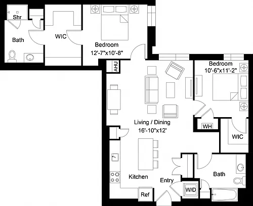 Floor plan 2 Bed/2 Bath-B22