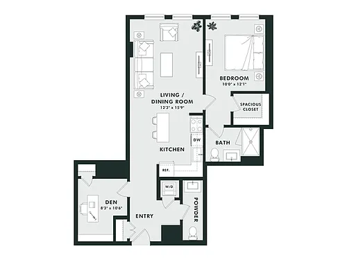 Floor plan C9 | 1 Bed | 1.5 Bath | Den