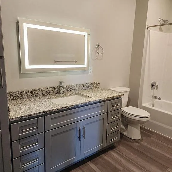 Modern large bathroom at The Harbor.