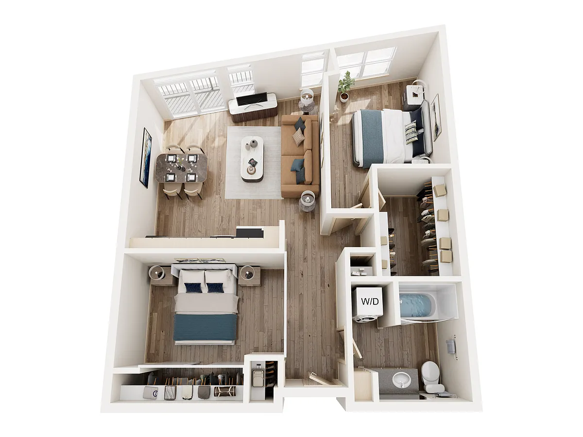 Floor plan Two Bedroom One Bath 784 -815 Square Feet