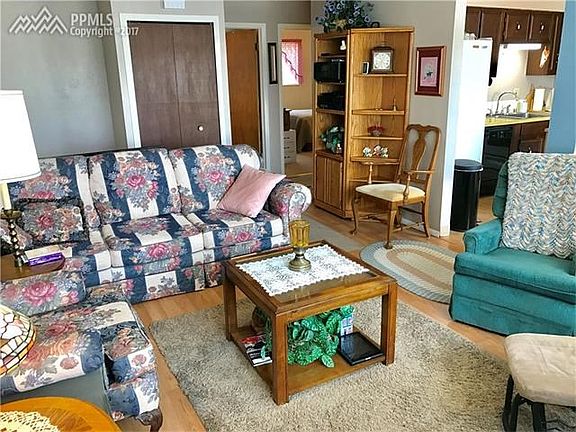 Living room has laminate flooring