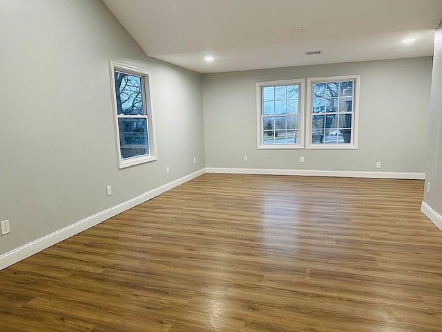 Living room with high ceilings.