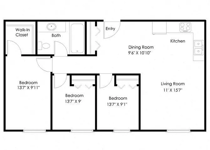 Floor plan Three Bedroom A - By The Lake
