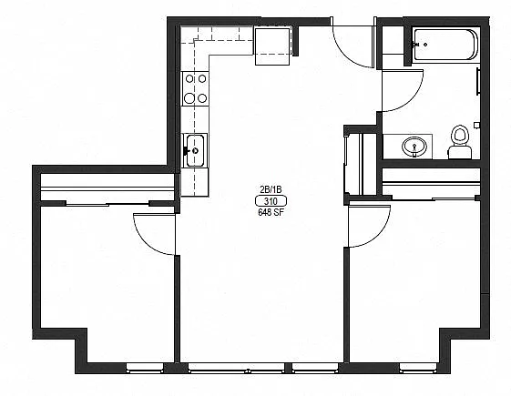 Floor plan Two Bedroom One Bath A