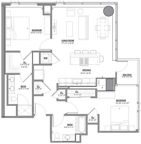 Floor plan 2 Bed/2 Bath-2C