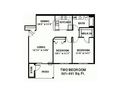 Floor plan Two Bedroom Ranch Small
