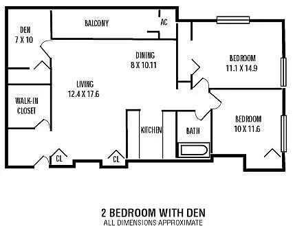 Floor plan 2Bedroom Den 1Bathroom
