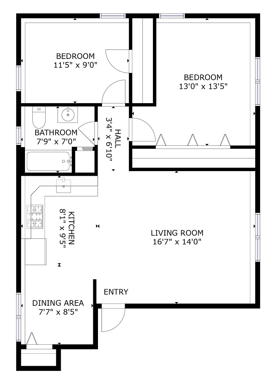 Floor plan Renovated 2-Bedroom