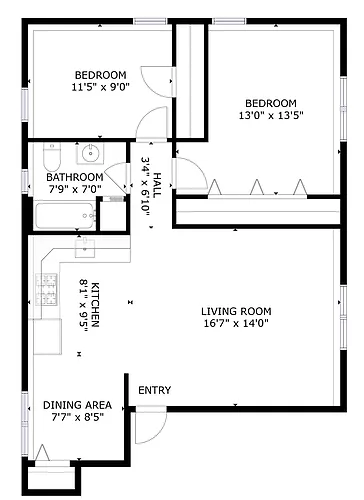 Floor plan Renovated 2-Bedroom