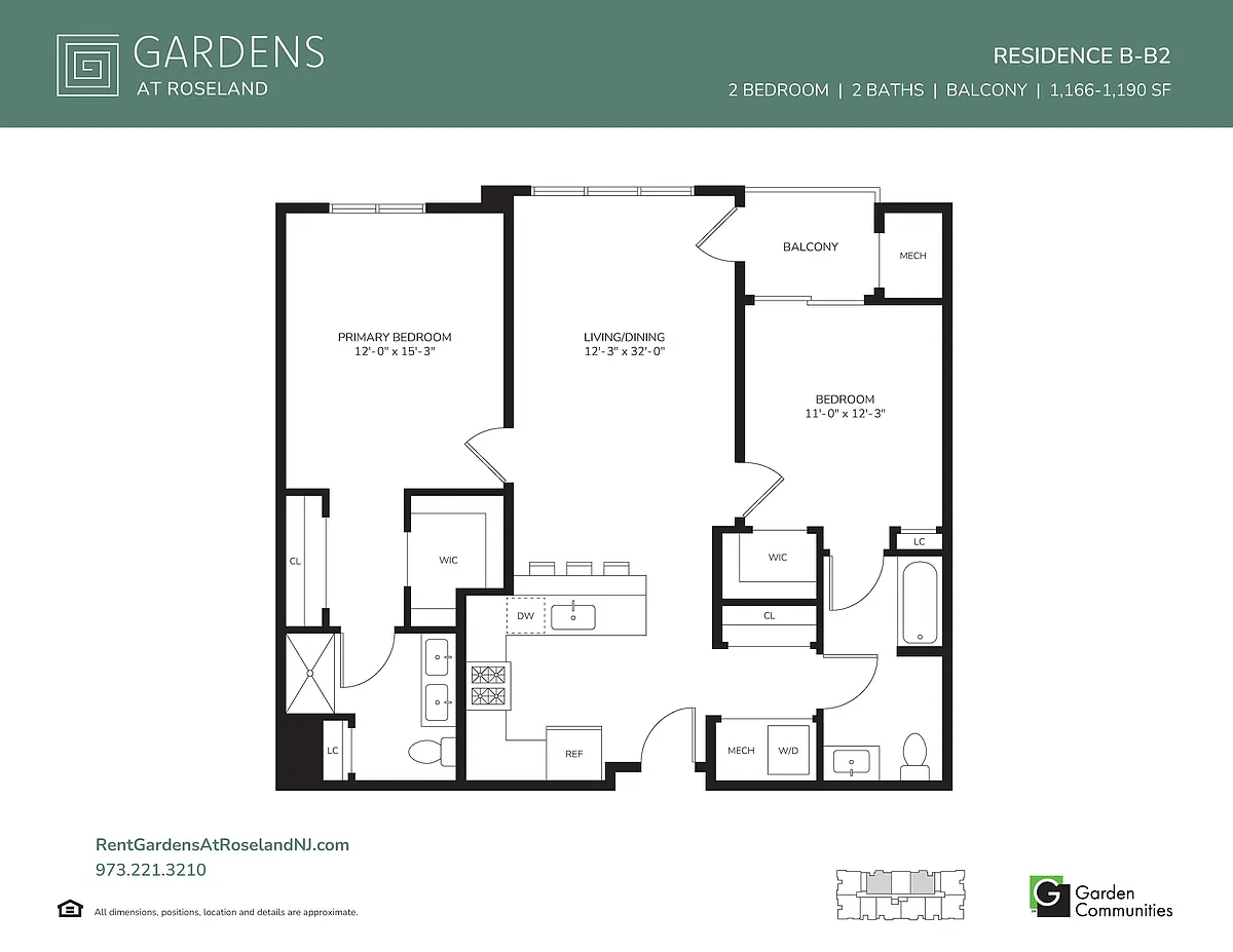 Floor plan Two Bedroom Apartment with Balcony B-B2