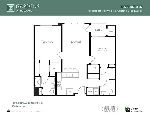 Floor plan Two Bedroom Apartment with Balcony B-B2