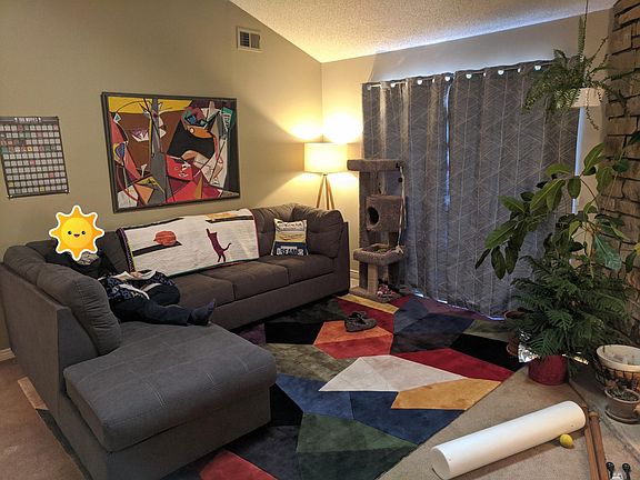 Living room (skylight on vaulted ceiling not pictured)