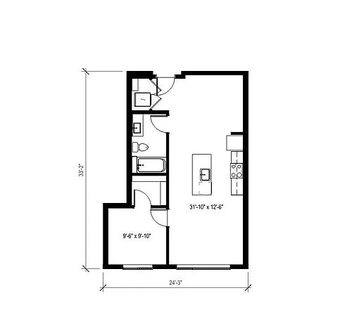 Floor plan 1 Bed/1 Bath-A22.1