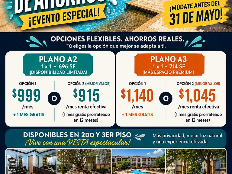 Anuncio de promociones de verano Summer Splash Savings" que destaca opciones flexibles de precios y ofertas por tiempo limitado en Vail Village
