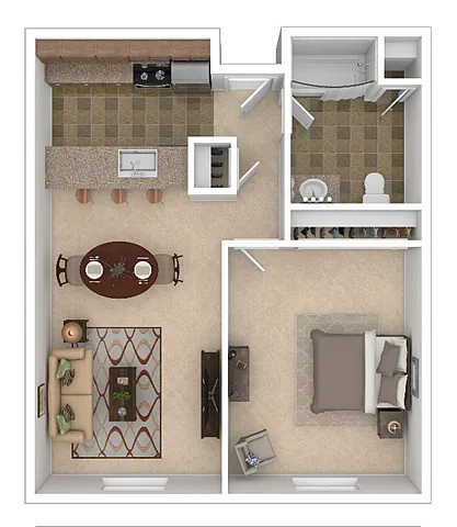 Floor plan Tenth One Bed C-D