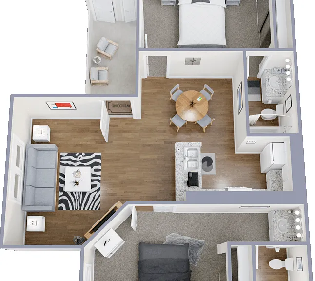 2 Bed 2 Bath Renovated Floorplan Diagram