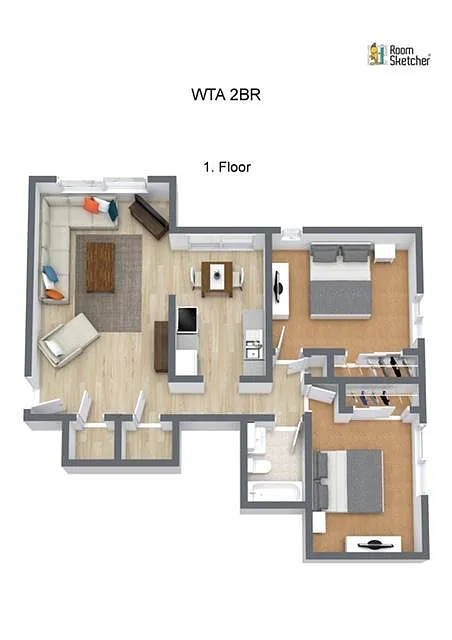 Floor plan Two Bed - One Bath