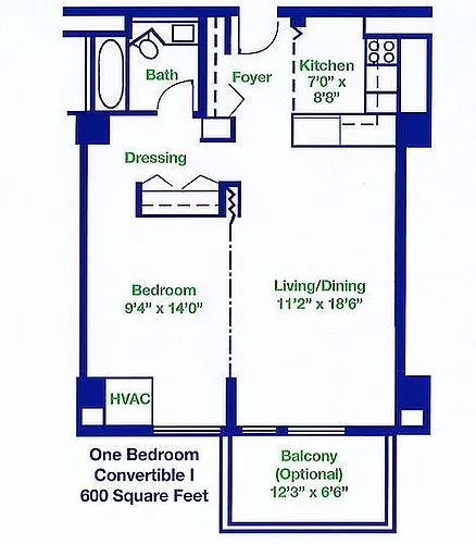Floor plan One Bedroom Convertible I