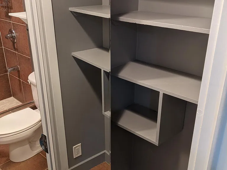 bathroom storage closet with mirrors bi-fold door
