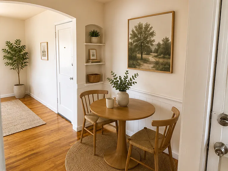 Coffee Tastes Better at Home. Whether it's your morning coffee or a quiet dinner for two, this cozy dining nook has been virtually staged to inspire one of many ways to enjoy the space.