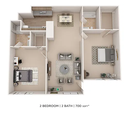 Floor plan 2 Bed 2 Bath 700sqft