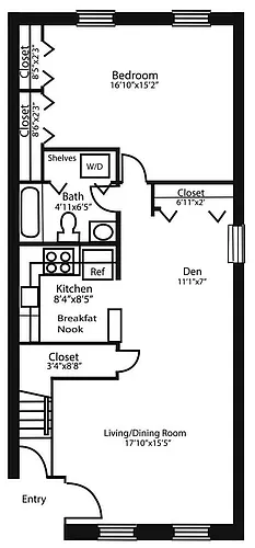 Floor plan One Bedroom with Den