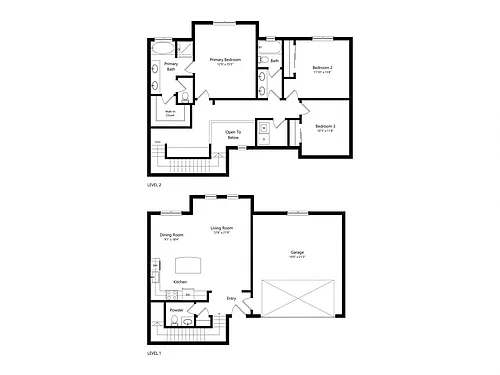Floor plan 3 Bed 2.5- 1661 sq ft Townhome