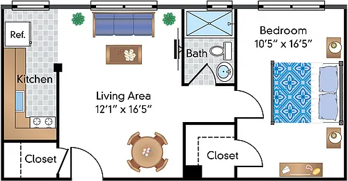 Floor plan 1 Bedroom Apt B