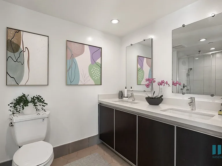 Bathroom with Double-Sink Vanity and Cabinet Storage