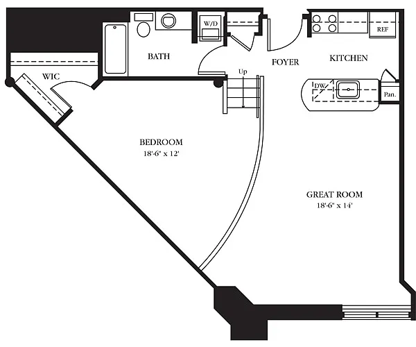Floor plan AC-B One Bedroom, One Bathroom